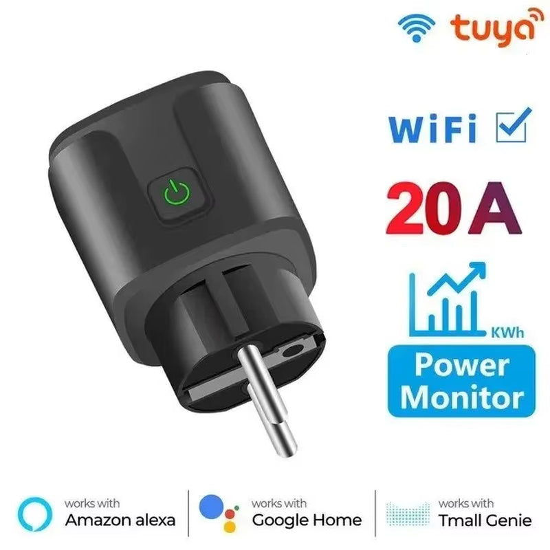 Tuya Wifi Smart Plug 16A/20A EU Smart Socket with Power Monitor Timing Smart Life Support Alexa Google Home Yandex Smartthings