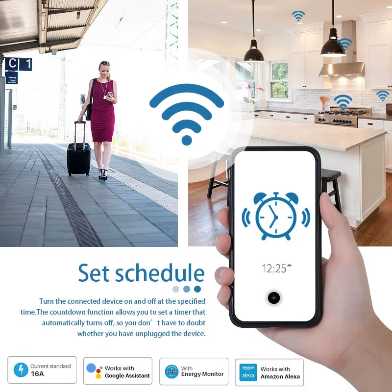 Tuya Wifi Smart Plug 16A/20A EU Smart Socket with Power Monitor Timing Smart Life Support Alexa Google Home Yandex Smartthings