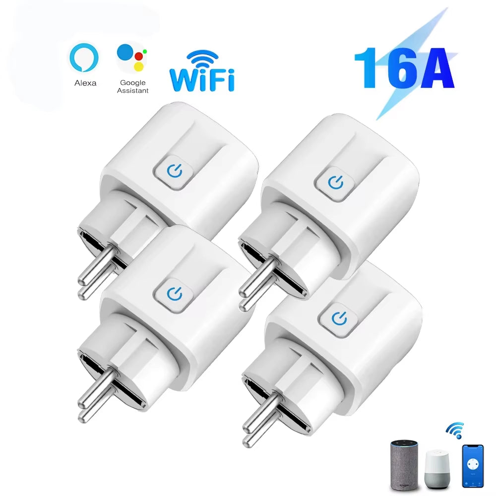 Tuya Wifi Smart Plug 16A/20A EU Smart Socket with Power Monitor Timing Smart Life Support Alexa Google Home Yandex Smartthings