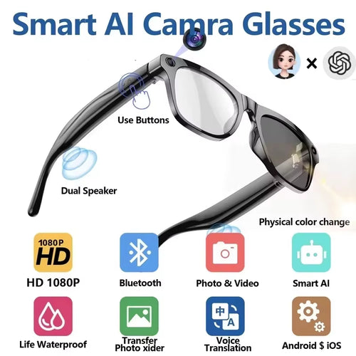 2026 4K HD Color Changing AI Smart Glasses Chat GPT 100MP Camera Bluetooth Call Voice Assistant Control Smart Glasses 2026 New