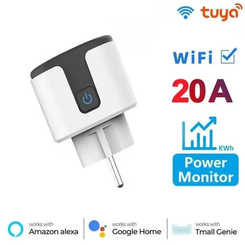 Tuya Wifi Smart Plug 16A/20A EU Smart Socket with Power Monitor Timing Smart Life Support Alexa Google Home Yandex Smartthings