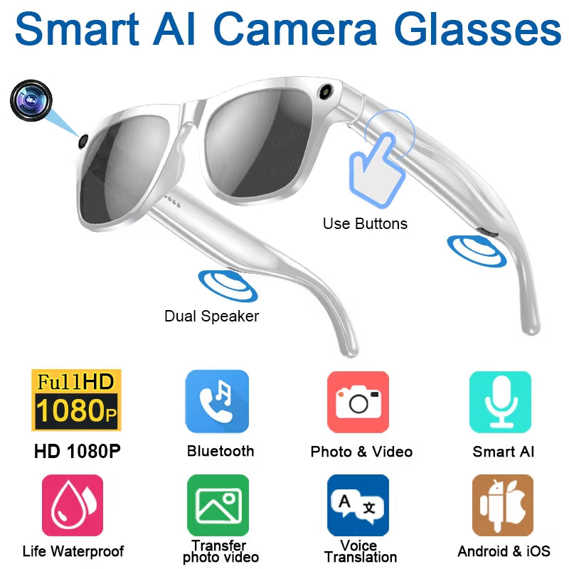 2026 4K HD Color Changing AI Smart Glasses Chat GPT 100MP Camera Bluetooth Call Voice Assistant Control Smart Glasses 2026 New