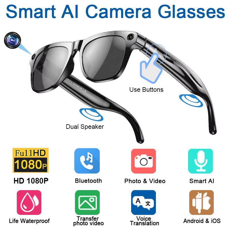 2026 4K HD Color Changing AI Smart Glasses Chat GPT 100MP Camera Bluetooth Call Voice Assistant Control Smart Glasses 2026 New